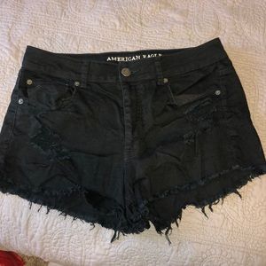 Black stretch distressed shorts